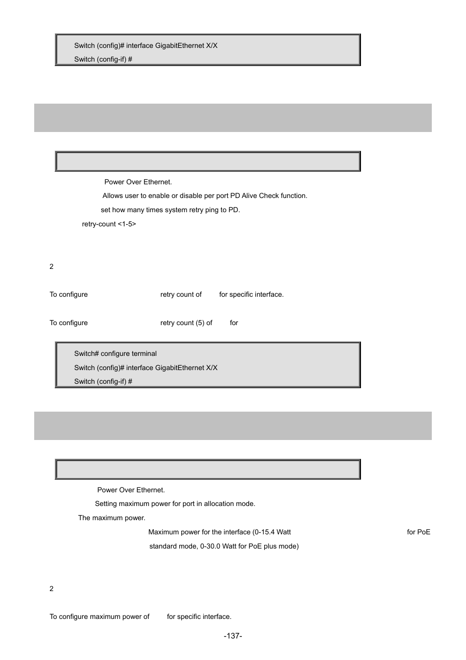 79 poe pdcheck retry-count, 80 poe power limit | Interlogix NS4702-24P-4S-4X Command Line Guide User Manual | Page 137 / 434