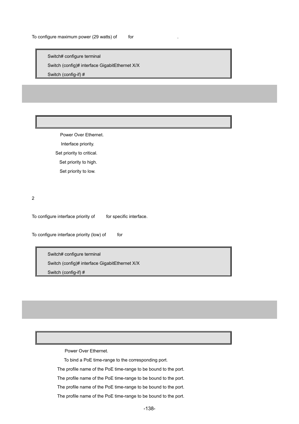 81 poe priority, 82 poe time-range | Interlogix NS4702-24P-4S-4X Command Line Guide User Manual | Page 138 / 434