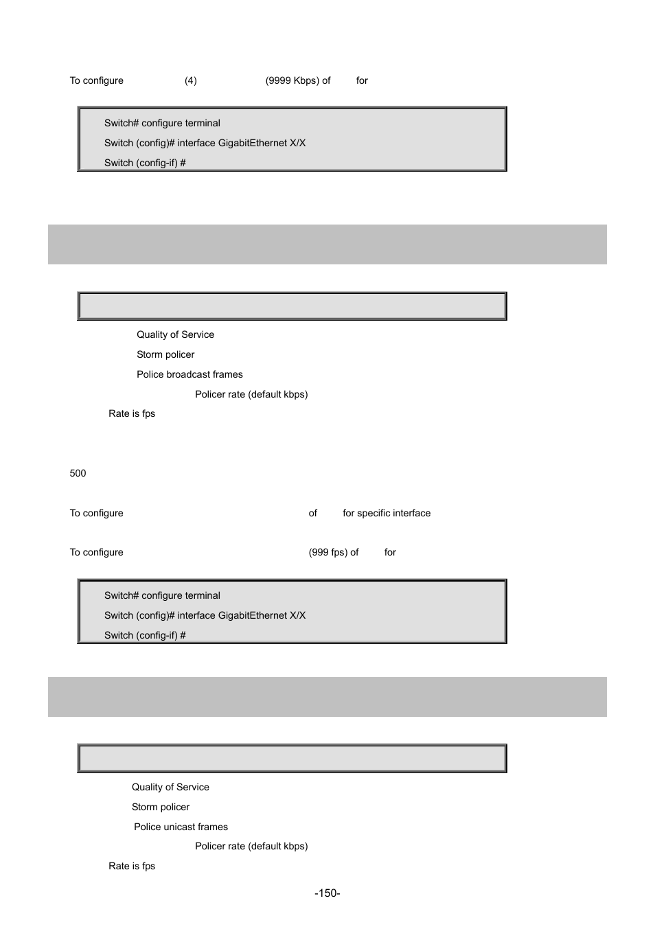 102 qos storm broadcast, 103 qos storm unicast | Interlogix NS4702-24P-4S-4X Command Line Guide User Manual | Page 150 / 434