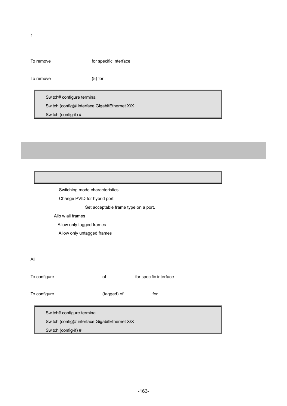 125 switchport hybrid acceptable-frame-type | Interlogix NS4702-24P-4S-4X Command Line Guide User Manual | Page 163 / 434