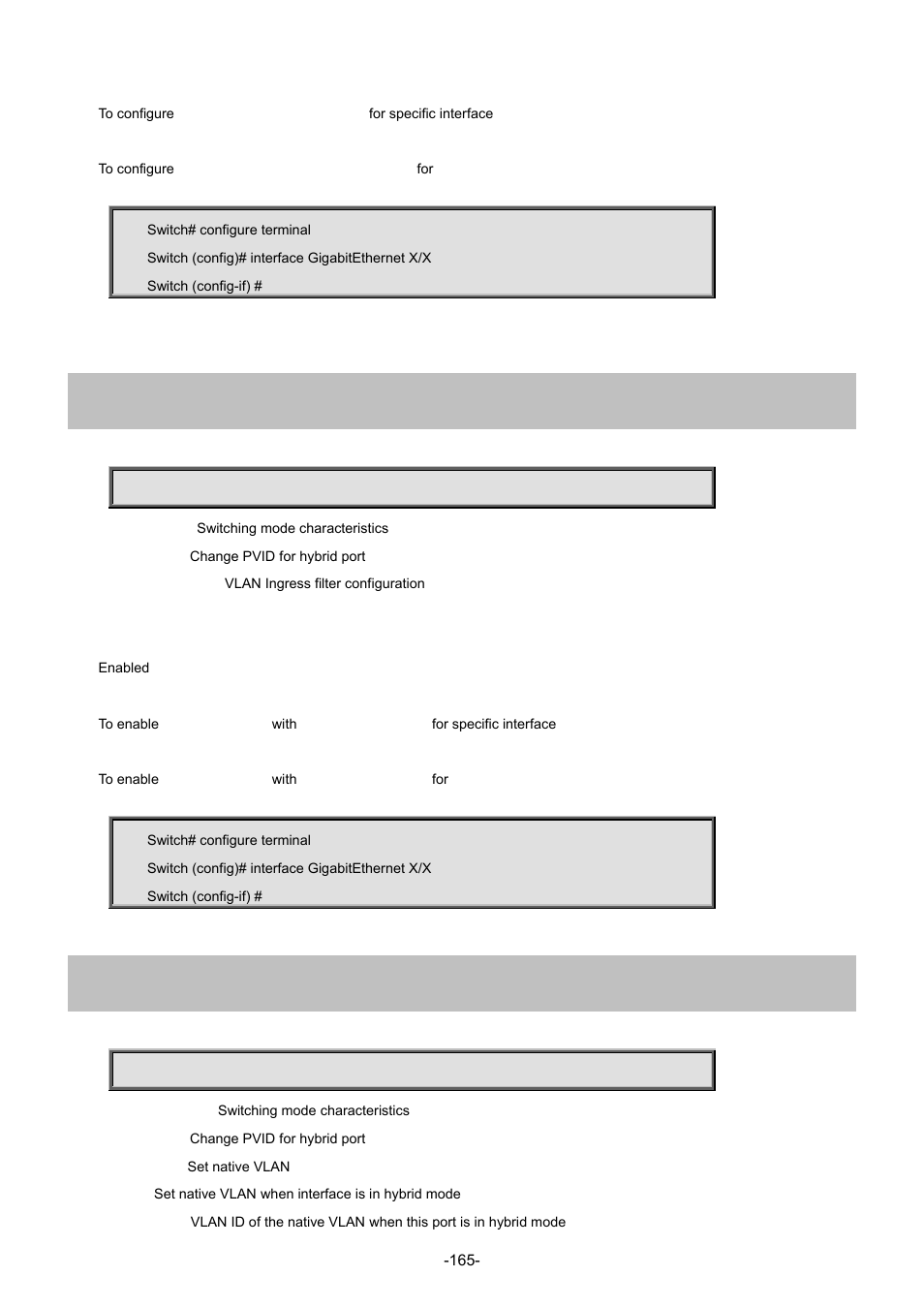 128 switchport hybrid ingress-filtering, 129 switchport hybrid native vlan | Interlogix NS4702-24P-4S-4X Command Line Guide User Manual | Page 165 / 434