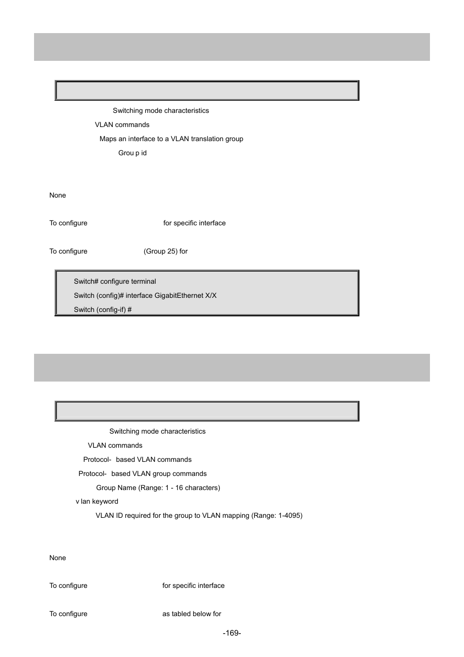 134 switchport vlan mapping, 135 switchport vlan protocol group | Interlogix NS4702-24P-4S-4X Command Line Guide User Manual | Page 169 / 434