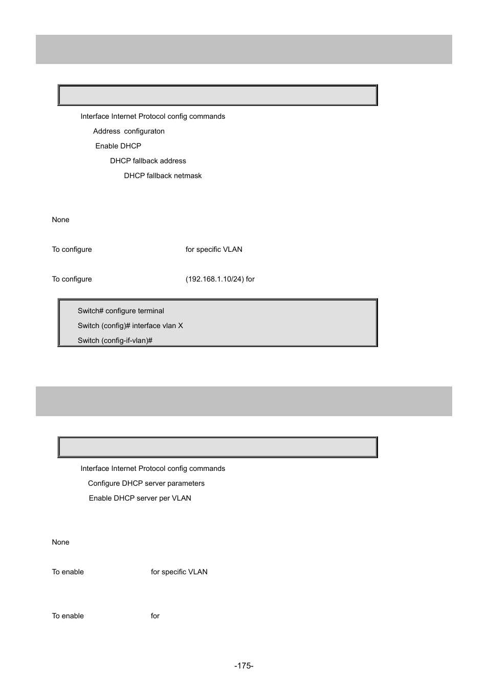 6 ip address dhcp fallback, 7 ip dhcp server | Interlogix NS4702-24P-4S-4X Command Line Guide User Manual | Page 175 / 434