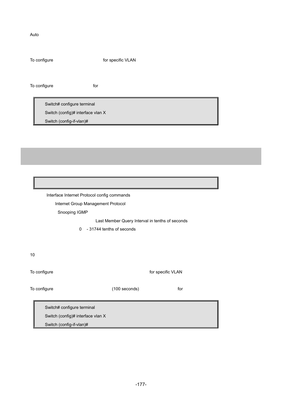 10 ip igmp snooping last-member-query-interval | Interlogix NS4702-24P-4S-4X Command Line Guide User Manual | Page 177 / 434