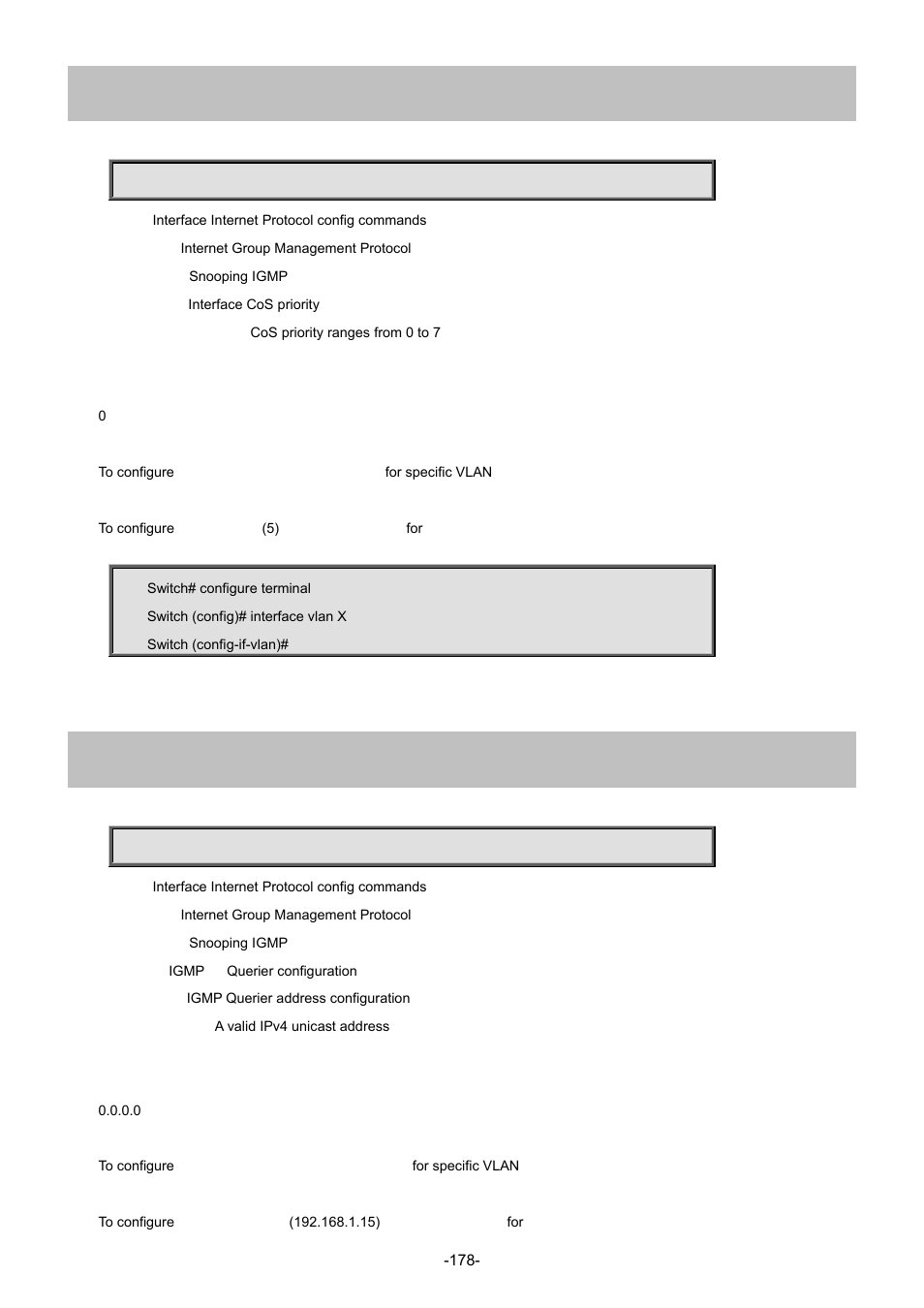 11 ip igmp snooping priority, 12 ip igmp snooping querier address | Interlogix NS4702-24P-4S-4X Command Line Guide User Manual | Page 178 / 434