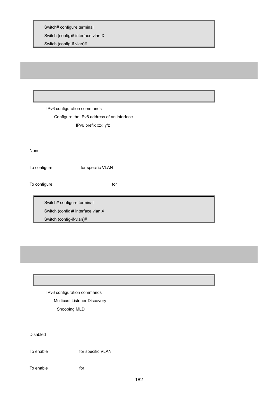 18 ipv6 address, 19 ipv6 mld snooping | Interlogix NS4702-24P-4S-4X Command Line Guide User Manual | Page 182 / 434