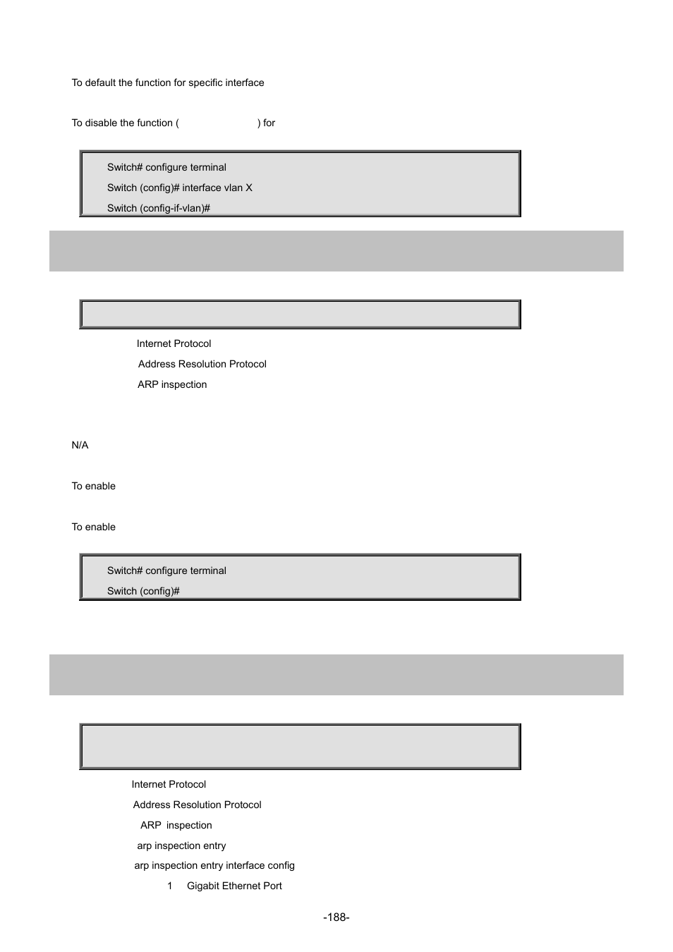 67 ip arp inspection, 68 ip arp inspection entry interface | Interlogix NS4702-24P-4S-4X Command Line Guide User Manual | Page 188 / 434