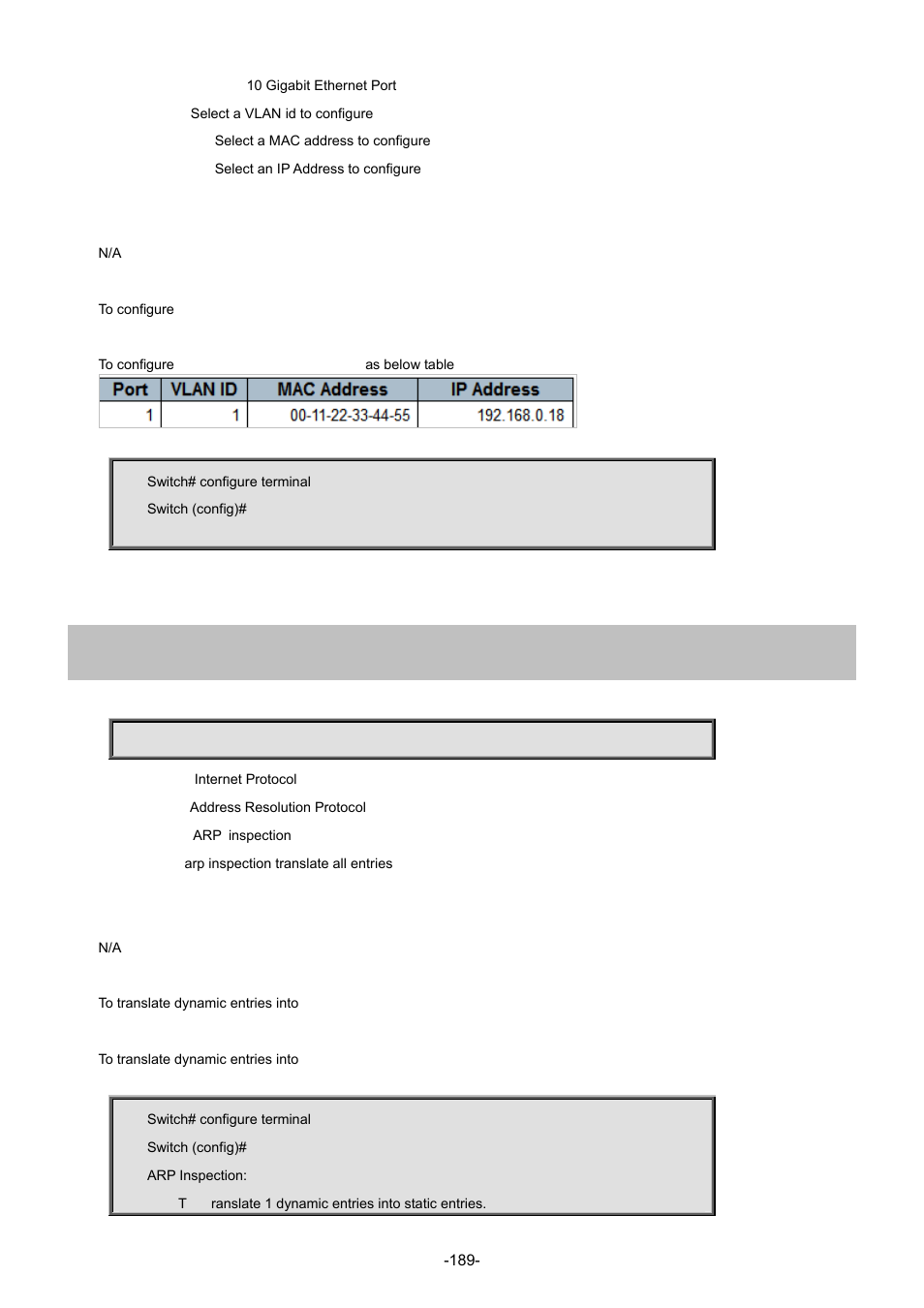 69 ip arp inspection translate | Interlogix NS4702-24P-4S-4X Command Line Guide User Manual | Page 189 / 434