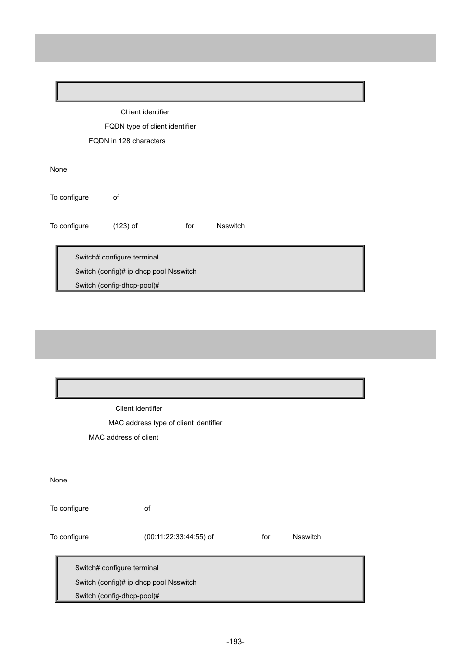 2 client-identifier fqdn, 3 client-identifier mac-address | Interlogix NS4702-24P-4S-4X Command Line Guide User Manual | Page 193 / 434