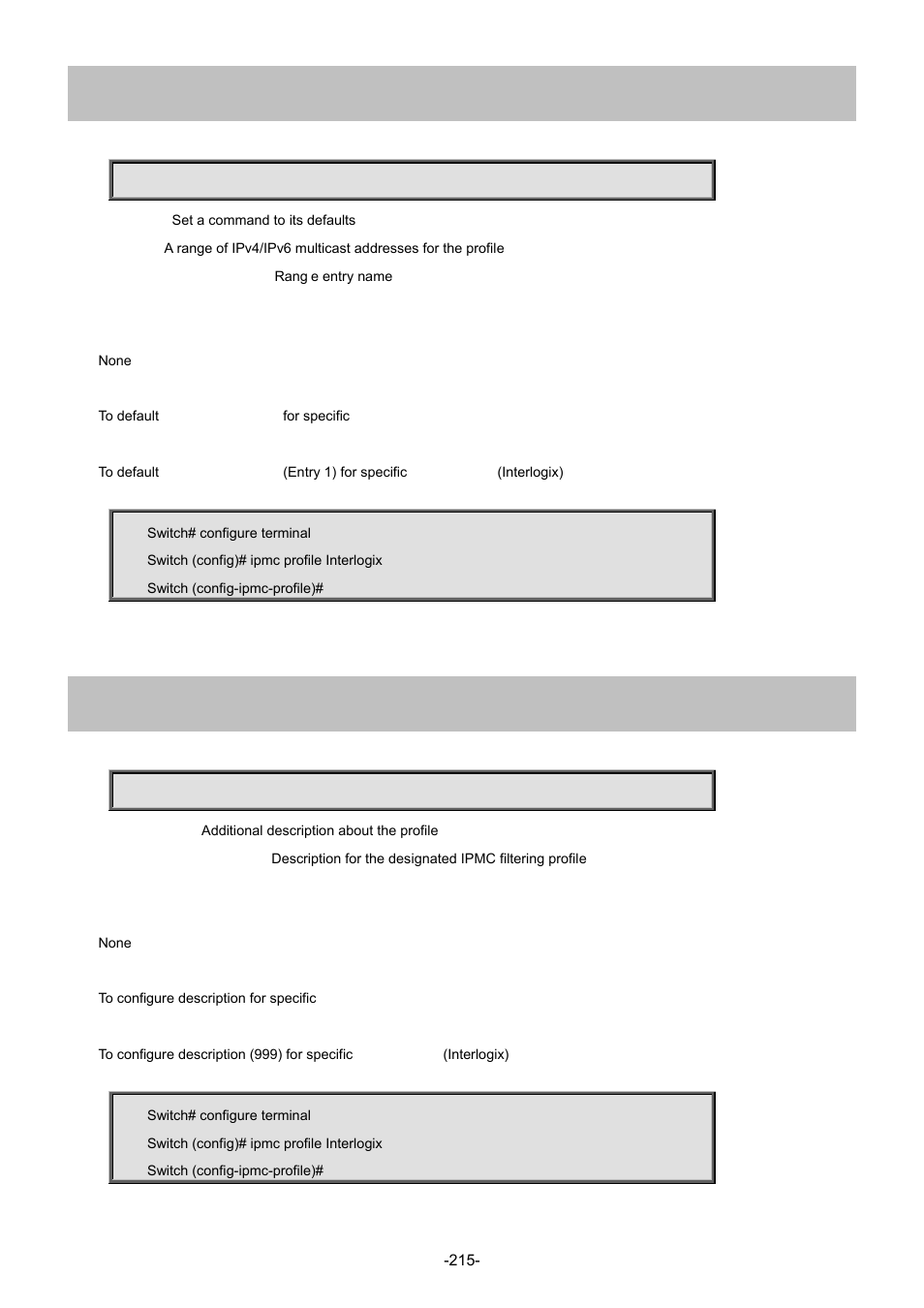 1 default range, 2 description | Interlogix NS4702-24P-4S-4X Command Line Guide User Manual | Page 215 / 434