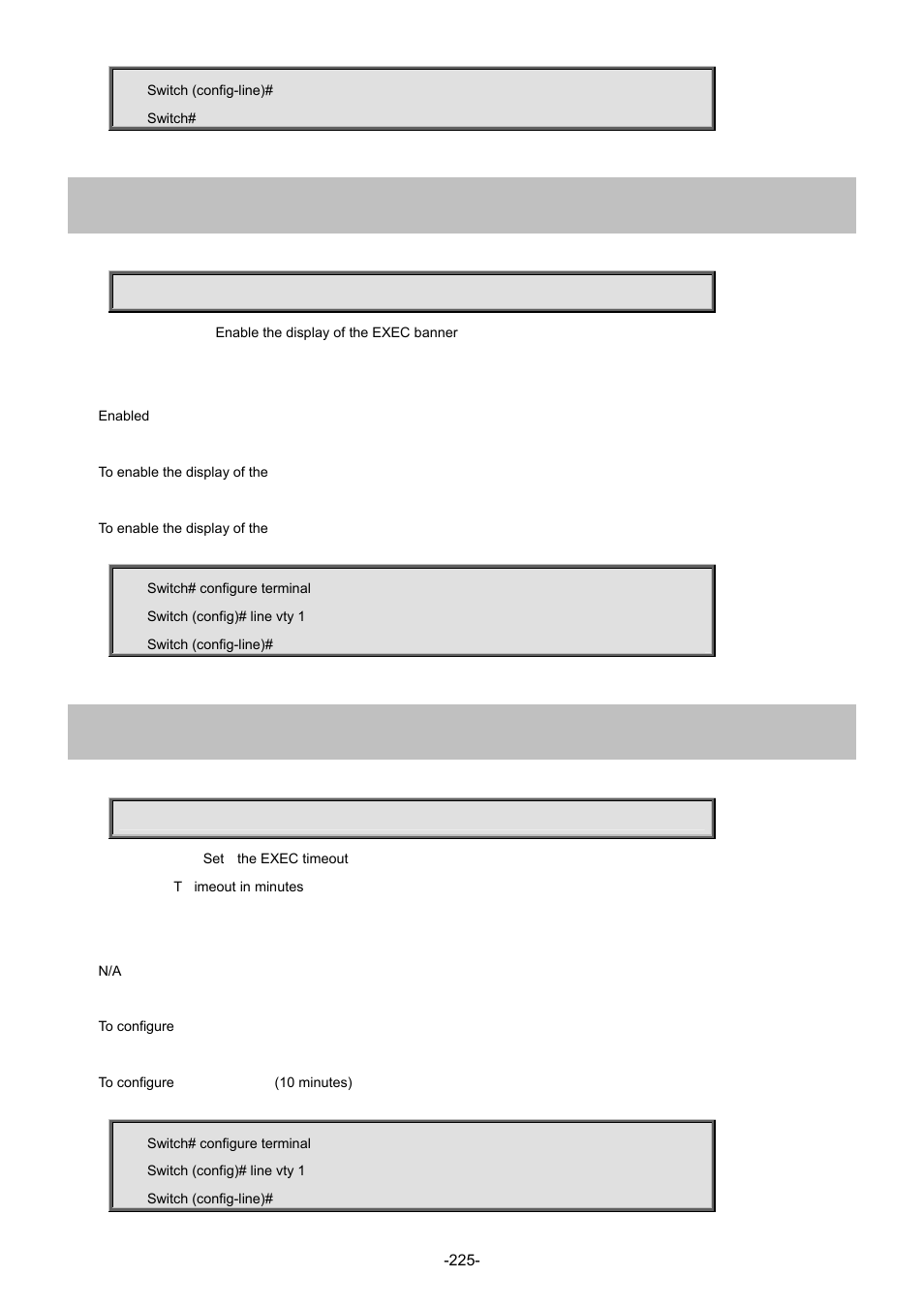 4 exec-banner, 5 exec-timeout | Interlogix NS4702-24P-4S-4X Command Line Guide User Manual | Page 225 / 434