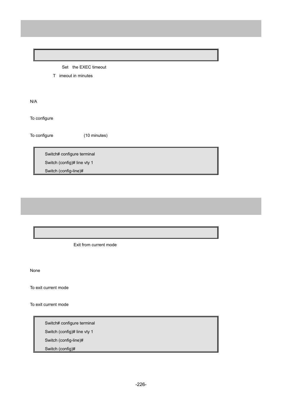 6 exec-timeout, 7 exit | Interlogix NS4702-24P-4S-4X Command Line Guide User Manual | Page 226 / 434