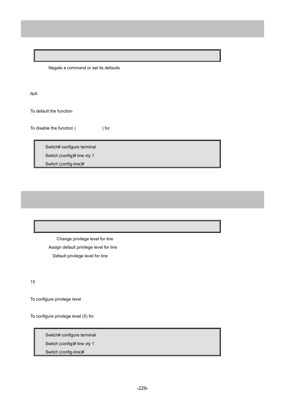 12 no, 13 privilege level | Interlogix NS4702-24P-4S-4X Command Line Guide User Manual | Page 229 / 434