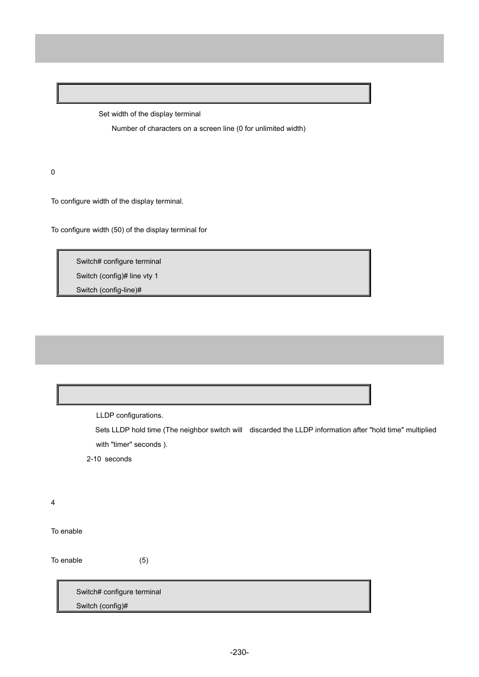 104 lldp holdtime, 14 width | Interlogix NS4702-24P-4S-4X Command Line Guide User Manual | Page 230 / 434