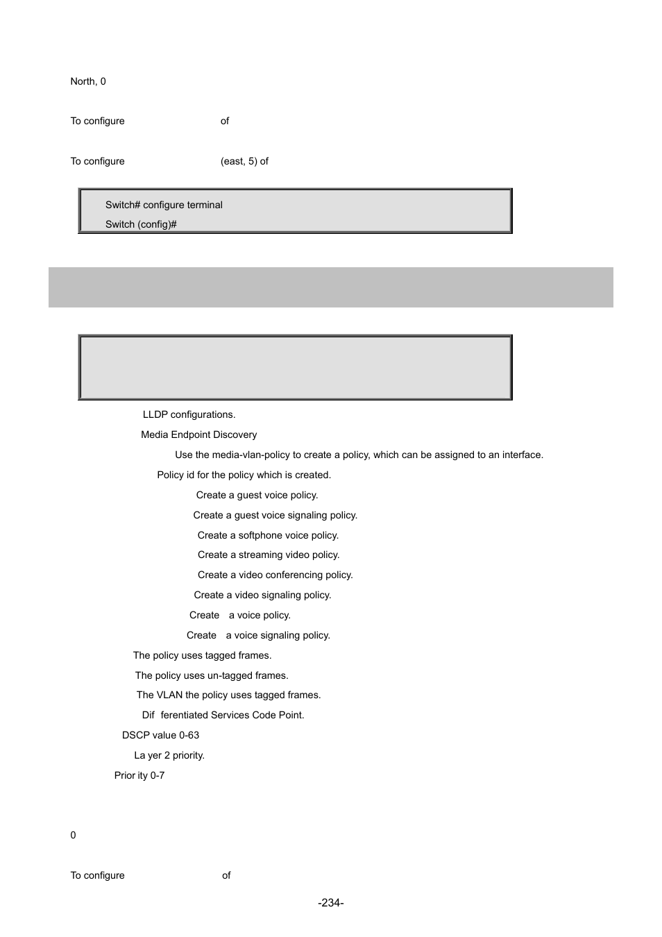 111 lldp med media-vlan-policy | Interlogix NS4702-24P-4S-4X Command Line Guide User Manual | Page 234 / 434