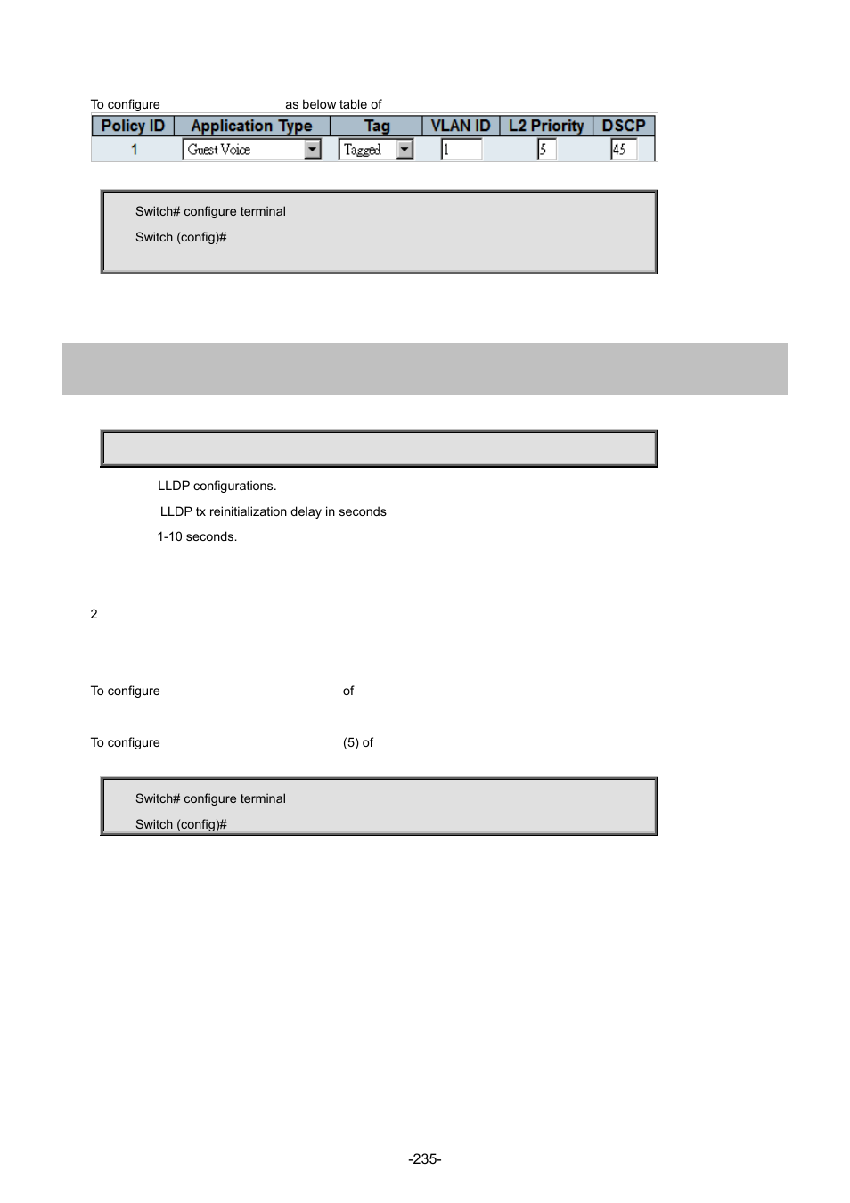 112 lldp reinit | Interlogix NS4702-24P-4S-4X Command Line Guide User Manual | Page 235 / 434