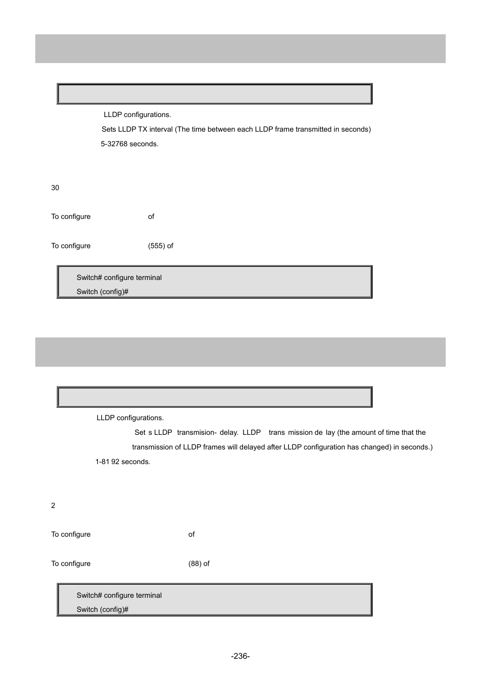 113 lldp timer, 114 lldp transmission-delay | Interlogix NS4702-24P-4S-4X Command Line Guide User Manual | Page 236 / 434