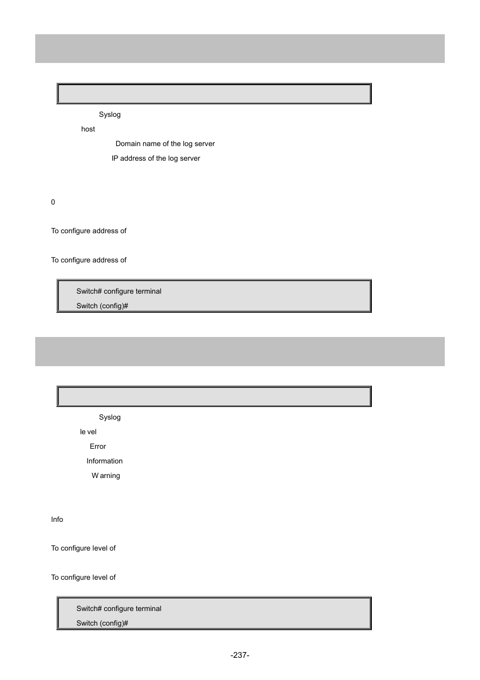 115 logging host, 116 logging level | Interlogix NS4702-24P-4S-4X Command Line Guide User Manual | Page 237 / 434