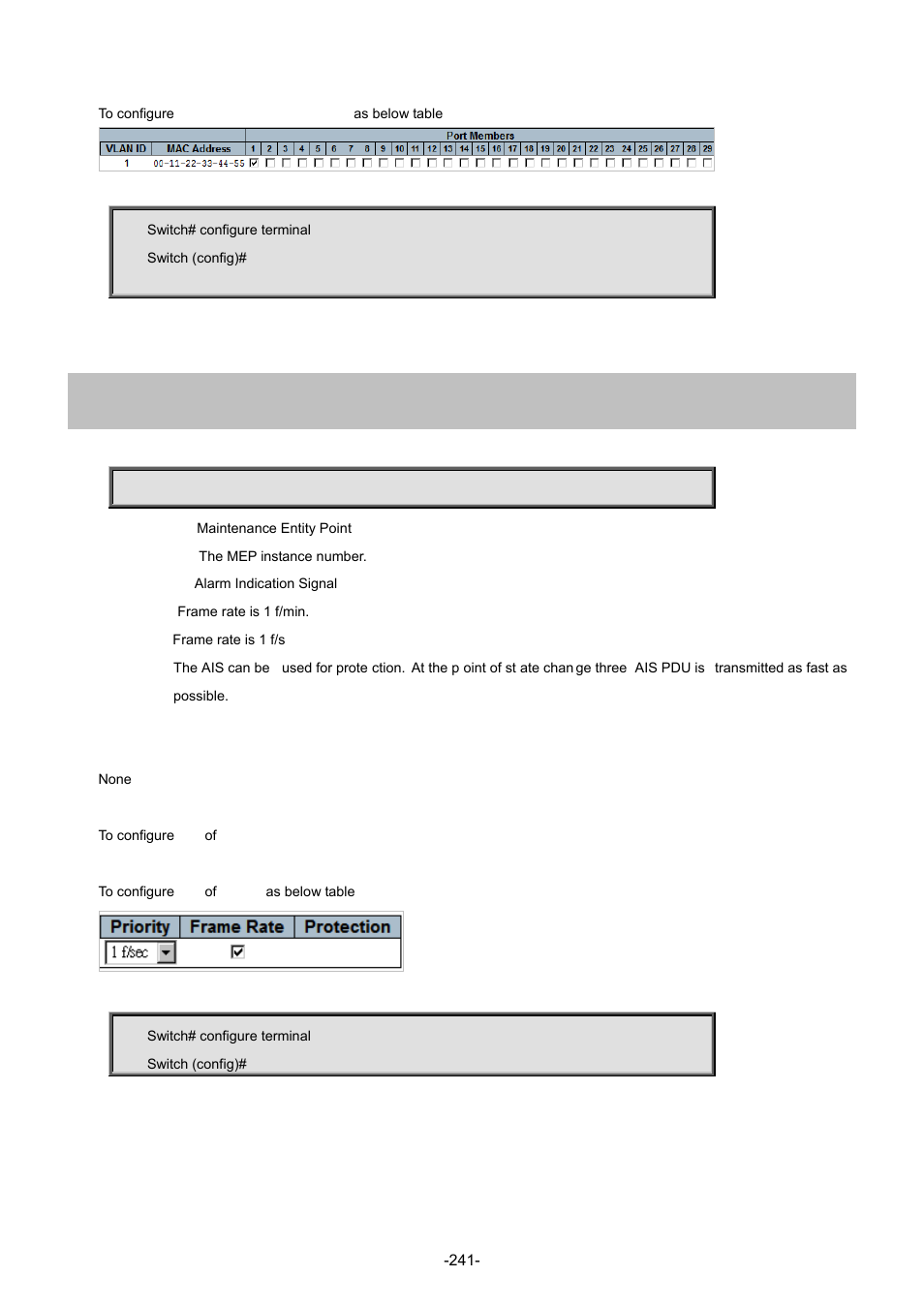 123 mep <instance> ais | Interlogix NS4702-24P-4S-4X Command Line Guide User Manual | Page 241 / 434