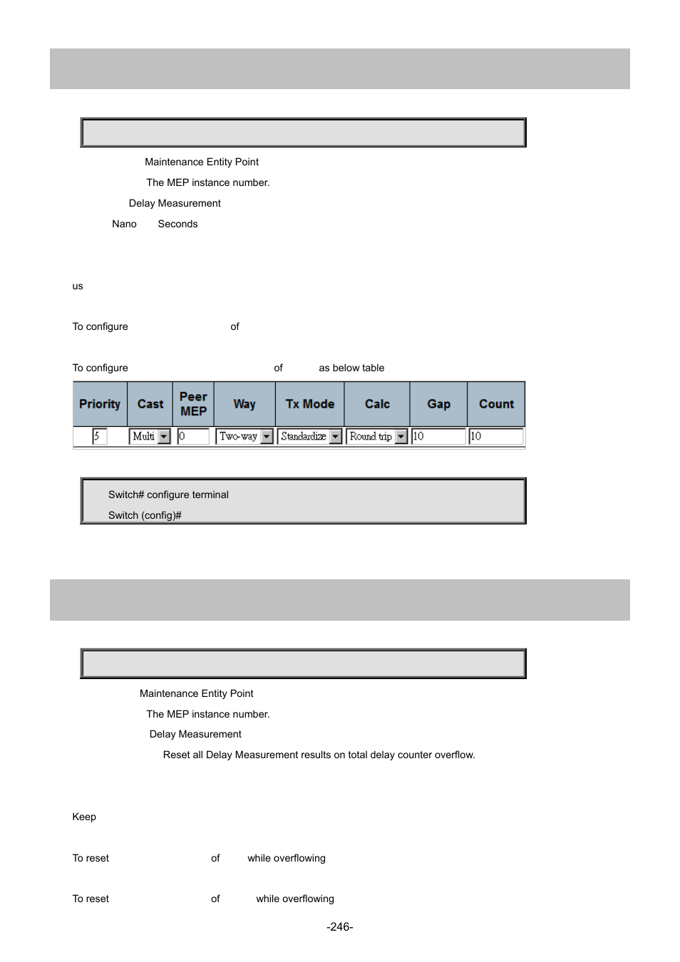 129 mep <instance> dm ns, 130 mep <instance> dm overflow-reset | Interlogix NS4702-24P-4S-4X Command Line Guide User Manual | Page 246 / 434