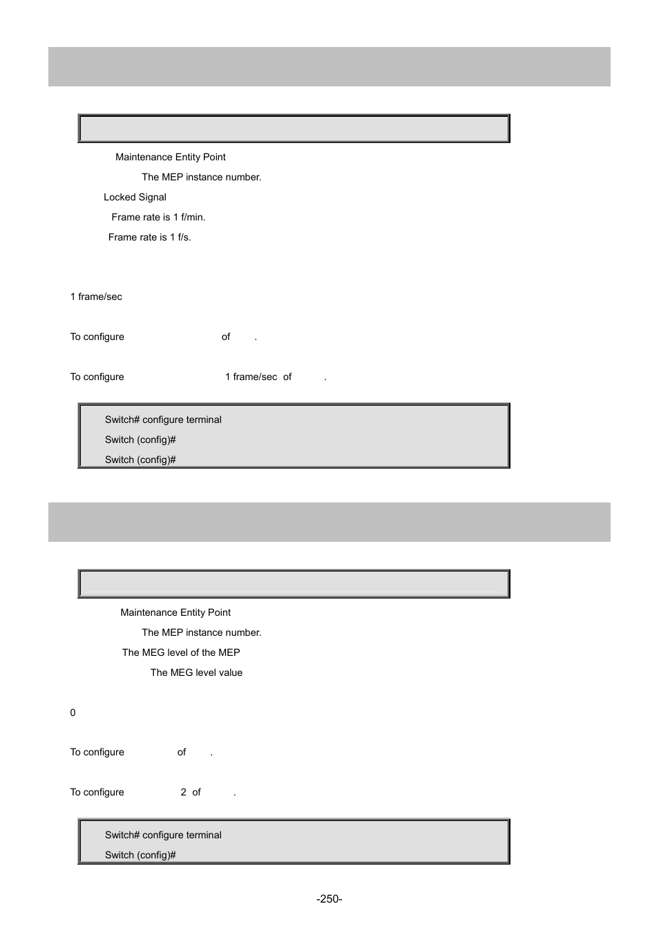 135 mep <instance> lck, 136 mep <instance> level | Interlogix NS4702-24P-4S-4X Command Line Guide User Manual | Page 250 / 434