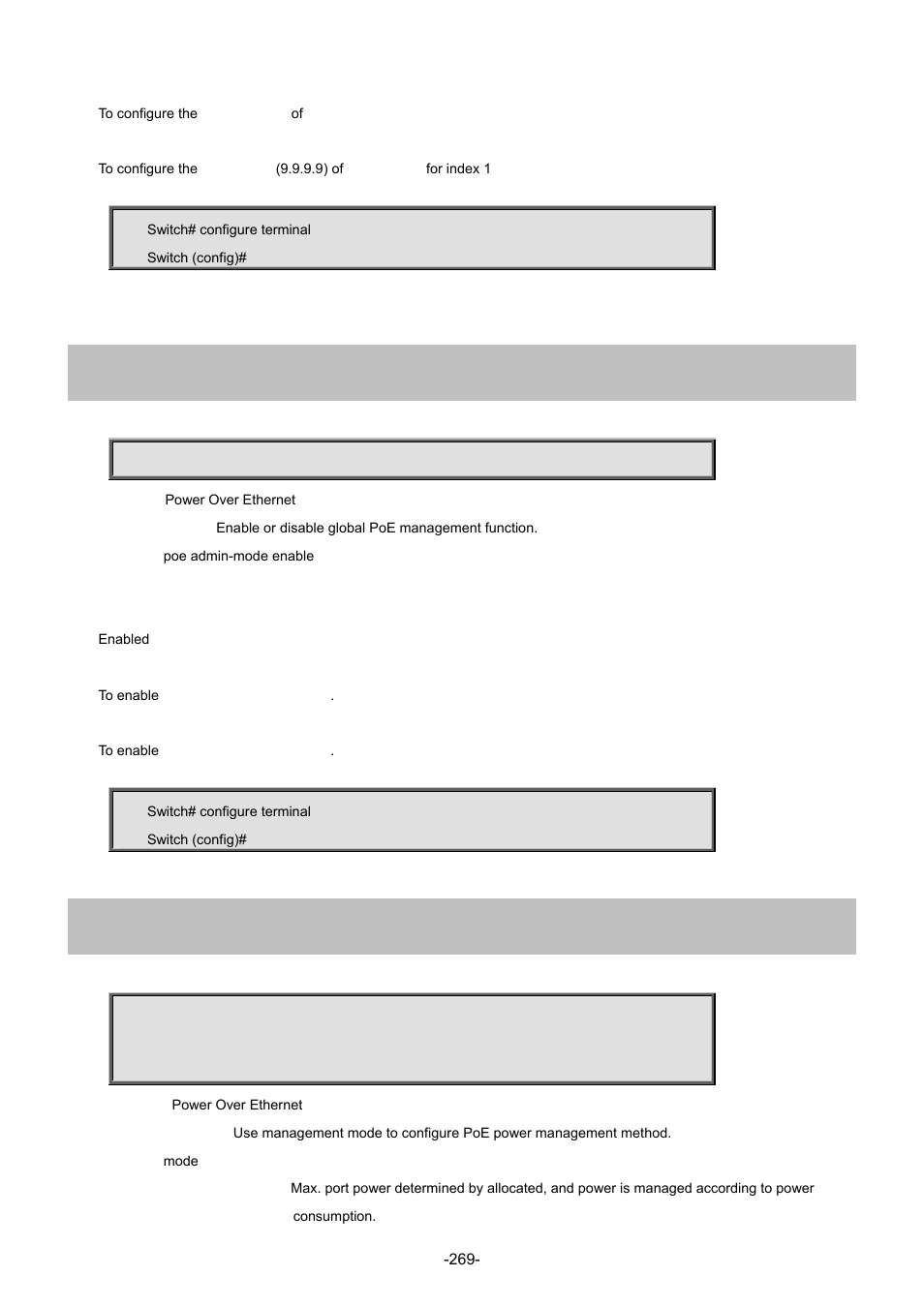 168 poe admin-mode enable, 169 poe management mode | Interlogix NS4702-24P-4S-4X Command Line Guide User Manual | Page 269 / 434