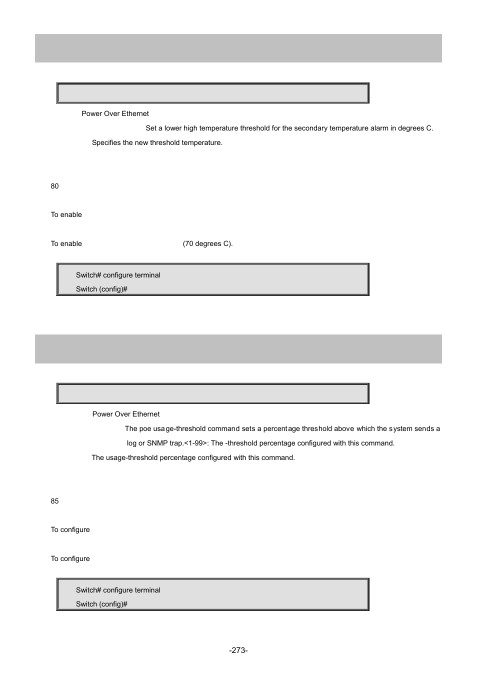 175 poe temperature-threshold, 176 poe usage-threshold | Interlogix NS4702-24P-4S-4X Command Line Guide User Manual | Page 273 / 434