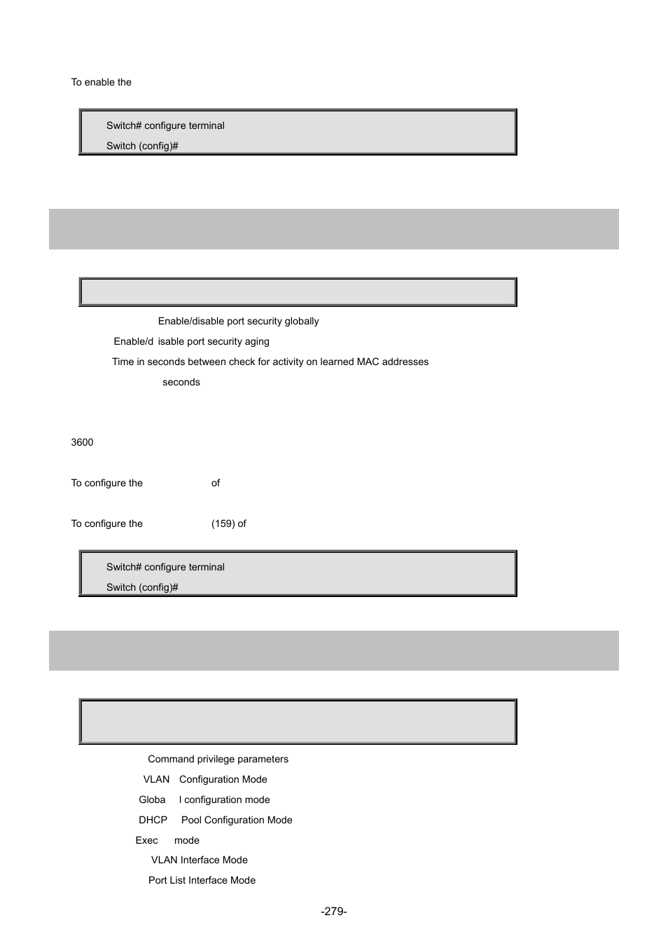 180 port-security aging time, 181 privilege | Interlogix NS4702-24P-4S-4X Command Line Guide User Manual | Page 279 / 434