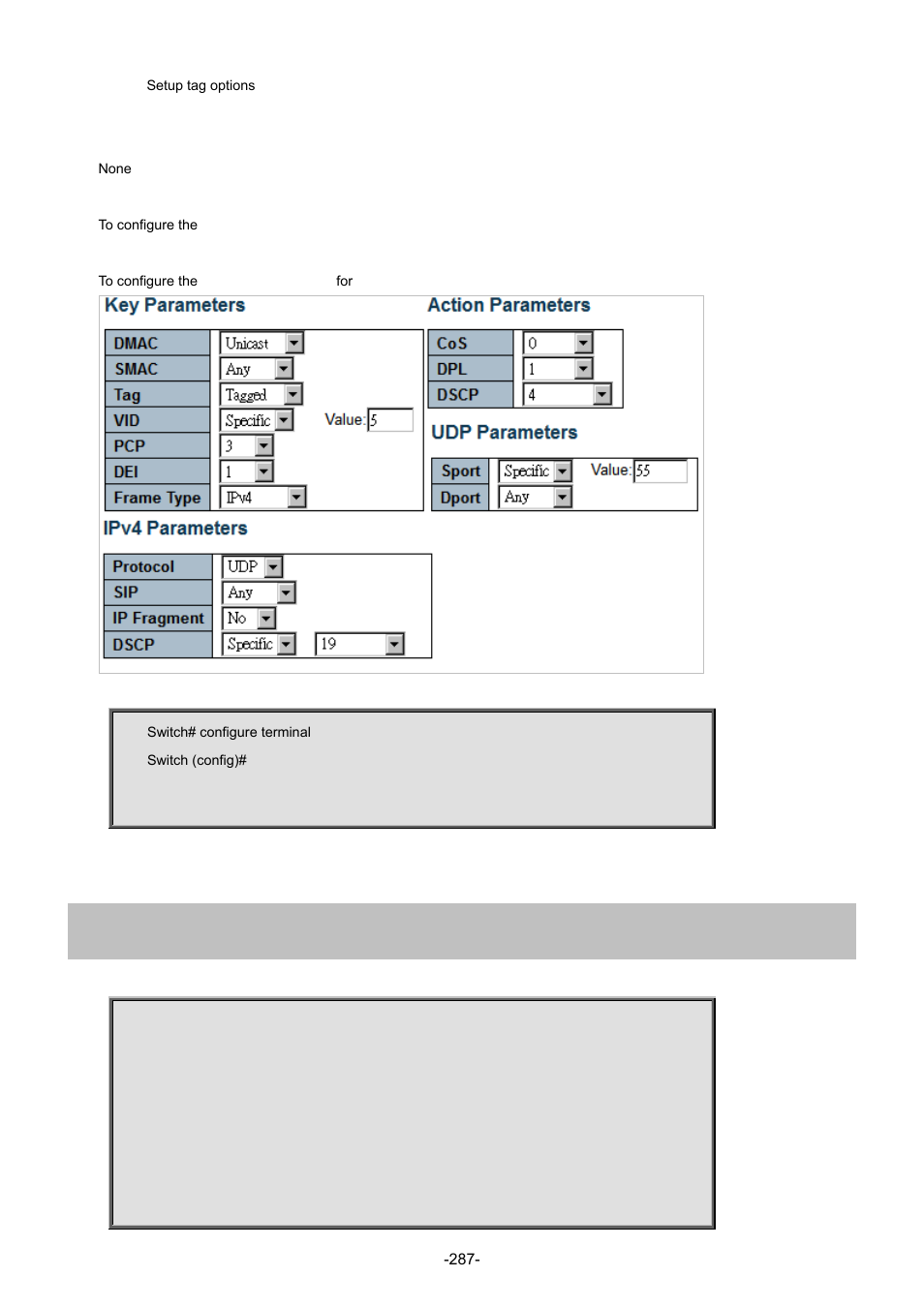 188 qos qce update | Interlogix NS4702-24P-4S-4X Command Line Guide User Manual | Page 287 / 434