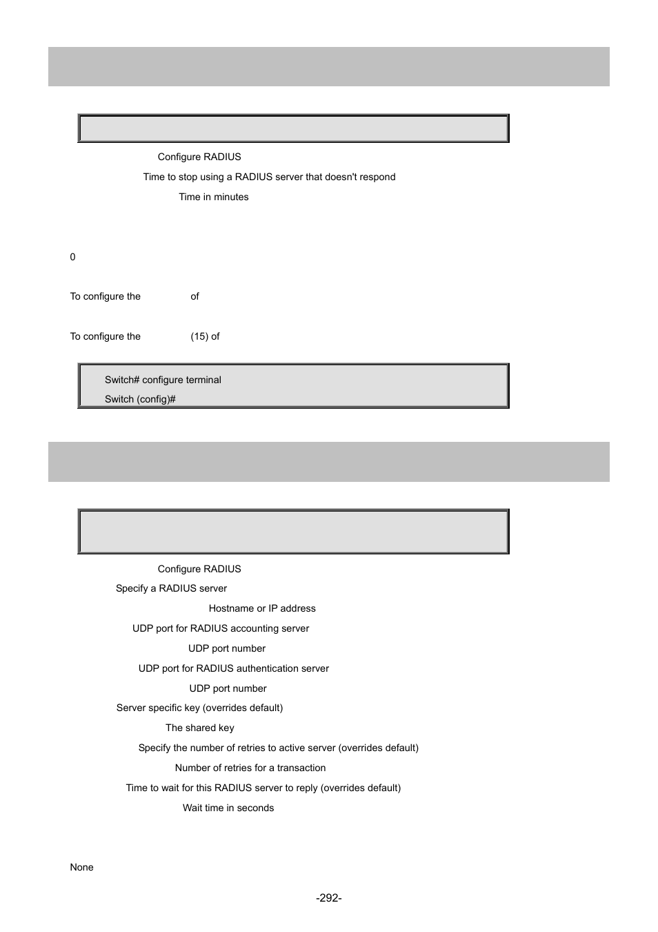 194 radius-server deadtime, 195 radius-server host | Interlogix NS4702-24P-4S-4X Command Line Guide User Manual | Page 292 / 434