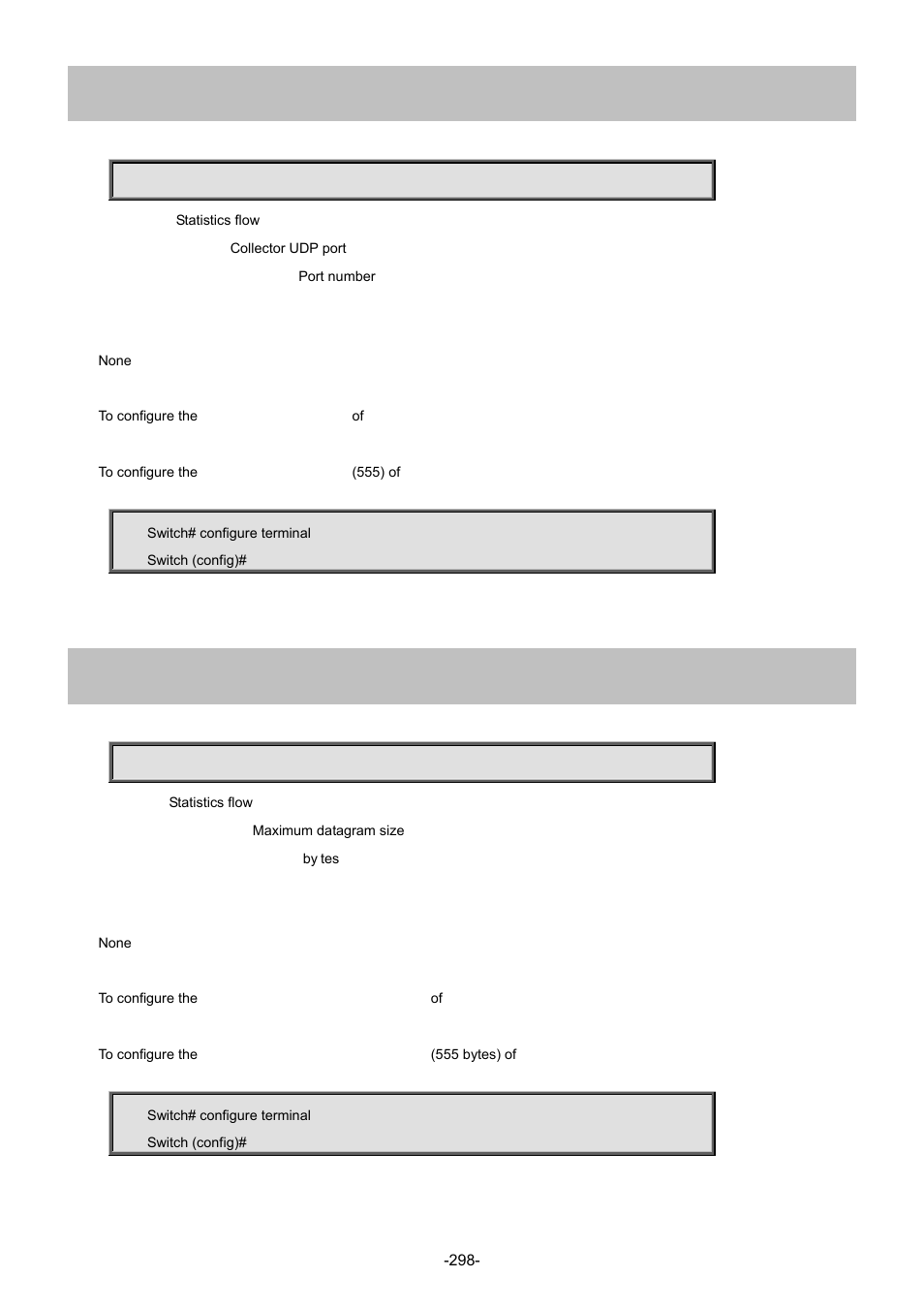 203 sflow collector-port, 204 sflow max-datagram-size | Interlogix NS4702-24P-4S-4X Command Line Guide User Manual | Page 298 / 434