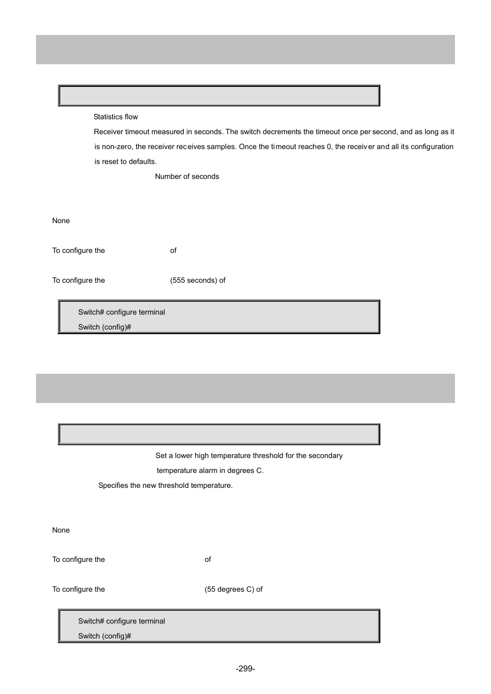 205 sflow timeout, 206 sfp temperature-threshold | Interlogix NS4702-24P-4S-4X Command Line Guide User Manual | Page 299 / 434