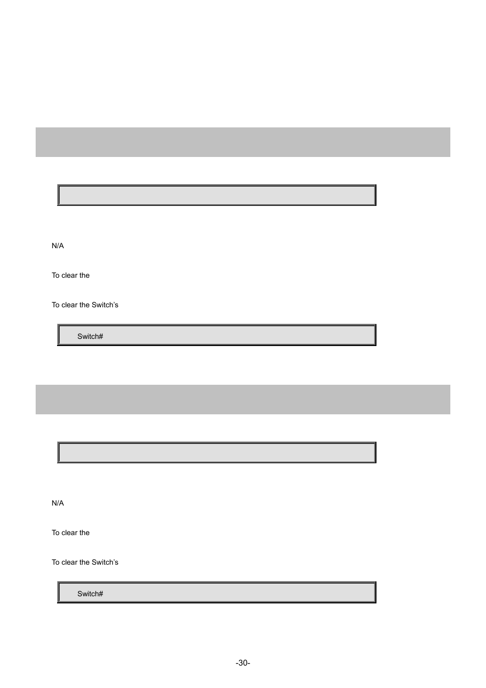 Chapter 4 commands for cli configuration, 1 clear, 1 clear access management statistics | 2 clear access-list ace statistics, 1 clear 4.1.1 clear access management statistics | Interlogix NS4702-24P-4S-4X Command Line Guide User Manual | Page 30 / 434