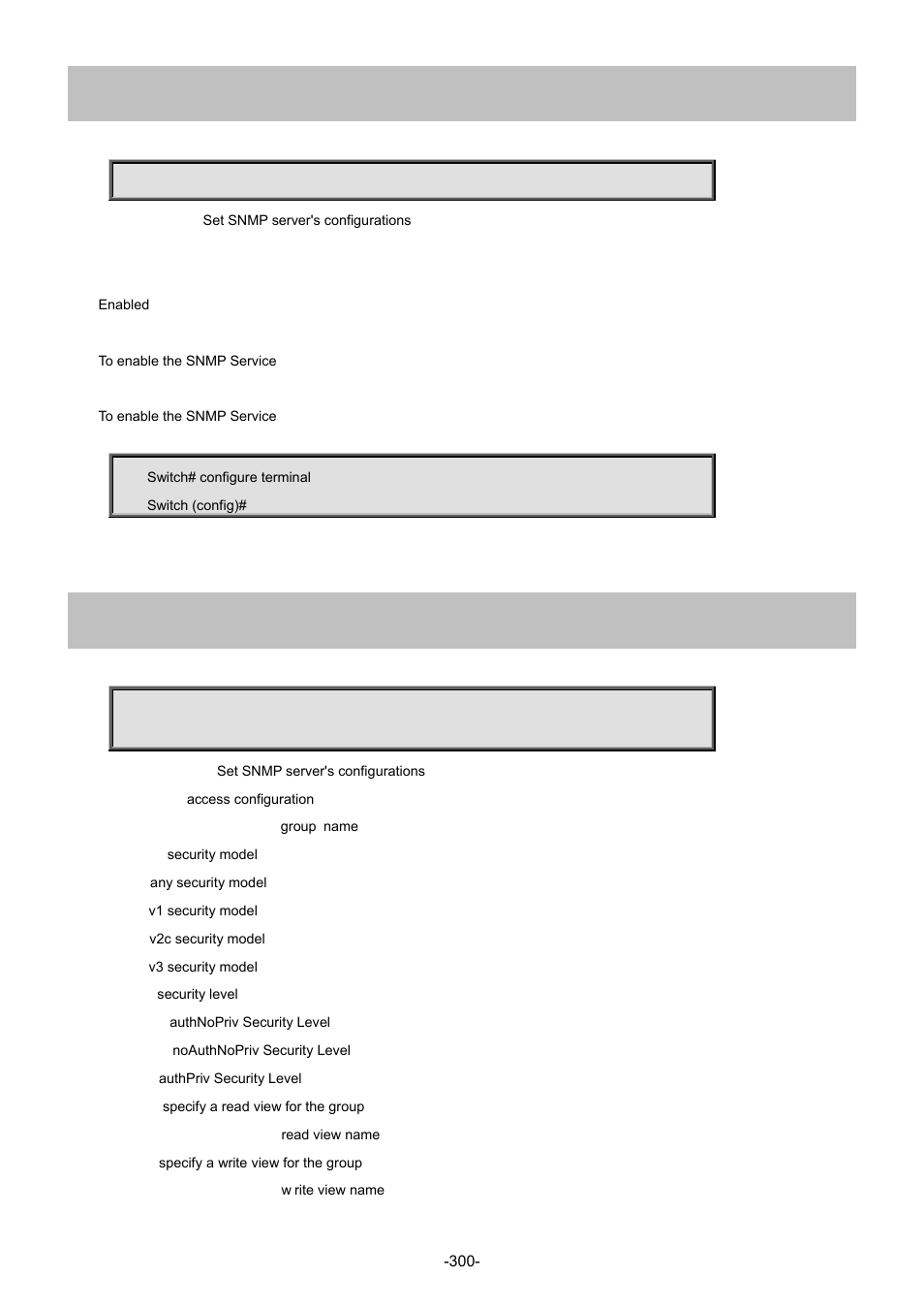 207 snmp-server, 208 snmp-server access | Interlogix NS4702-24P-4S-4X Command Line Guide User Manual | Page 300 / 434