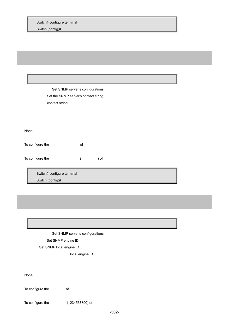210 snmp-server contact, 211 snmp-server engine-id | Interlogix NS4702-24P-4S-4X Command Line Guide User Manual | Page 302 / 434