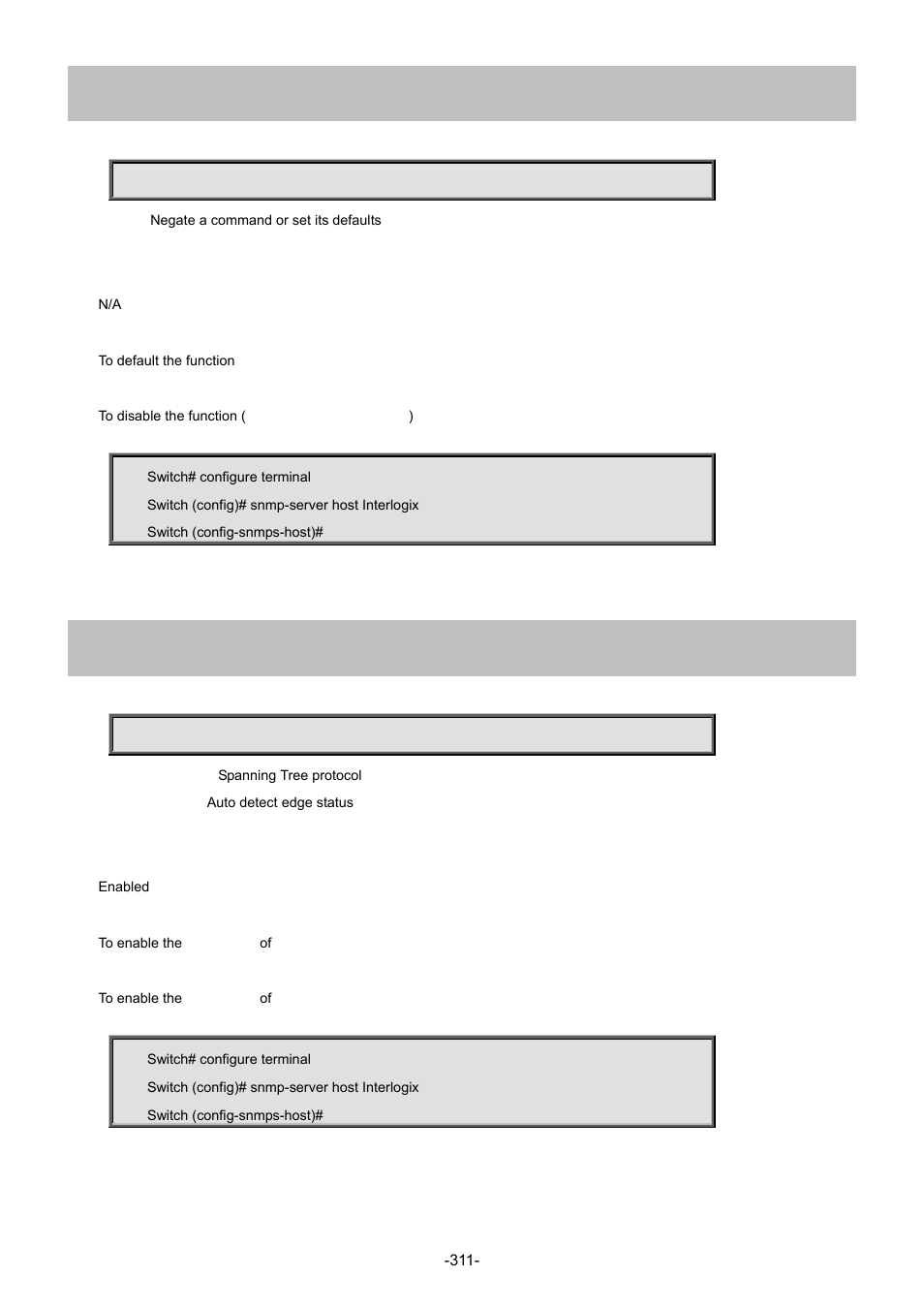 4 no, 5 spanning-tree auto-edge | Interlogix NS4702-24P-4S-4X Command Line Guide User Manual | Page 311 / 434