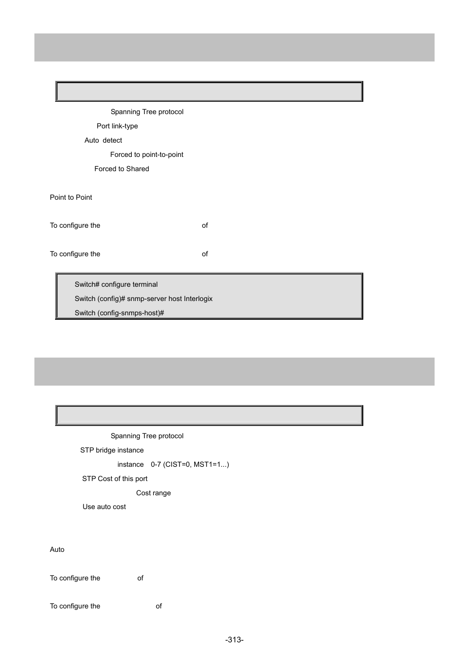 8 spanning-tree link-type, 9 spanning-tree mst <instance> cost | Interlogix NS4702-24P-4S-4X Command Line Guide User Manual | Page 313 / 434