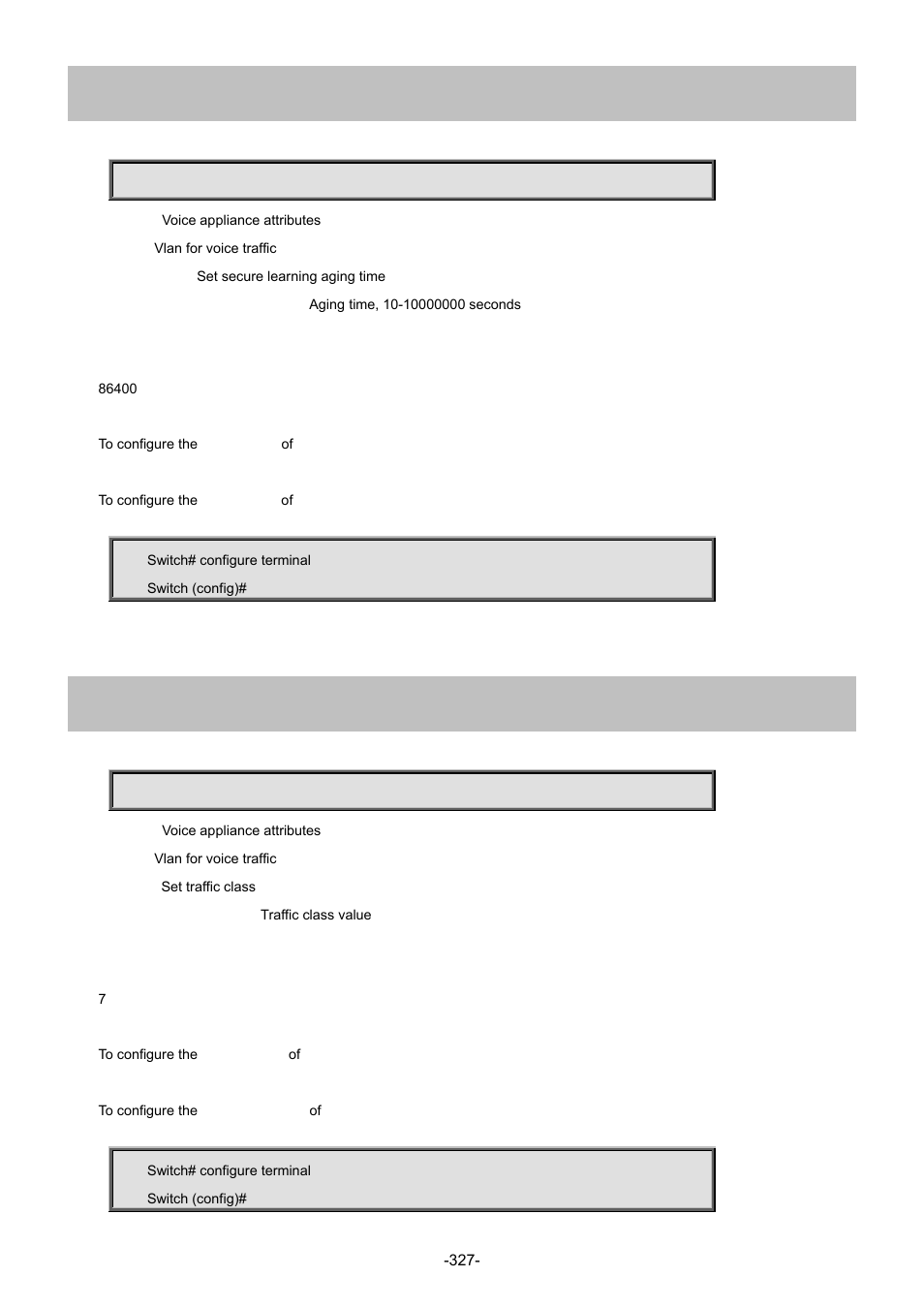 229 voice vlan aging-time, 230 voice vlan class | Interlogix NS4702-24P-4S-4X Command Line Guide User Manual | Page 327 / 434