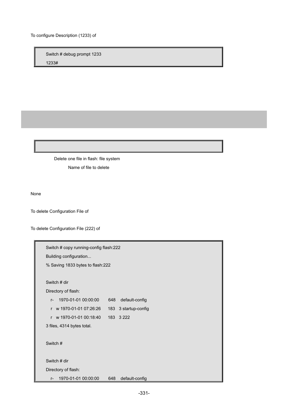 5 delete, 1 delete, 5 delete 4.5.1 delete | Interlogix NS4702-24P-4S-4X Command Line Guide User Manual | Page 331 / 434