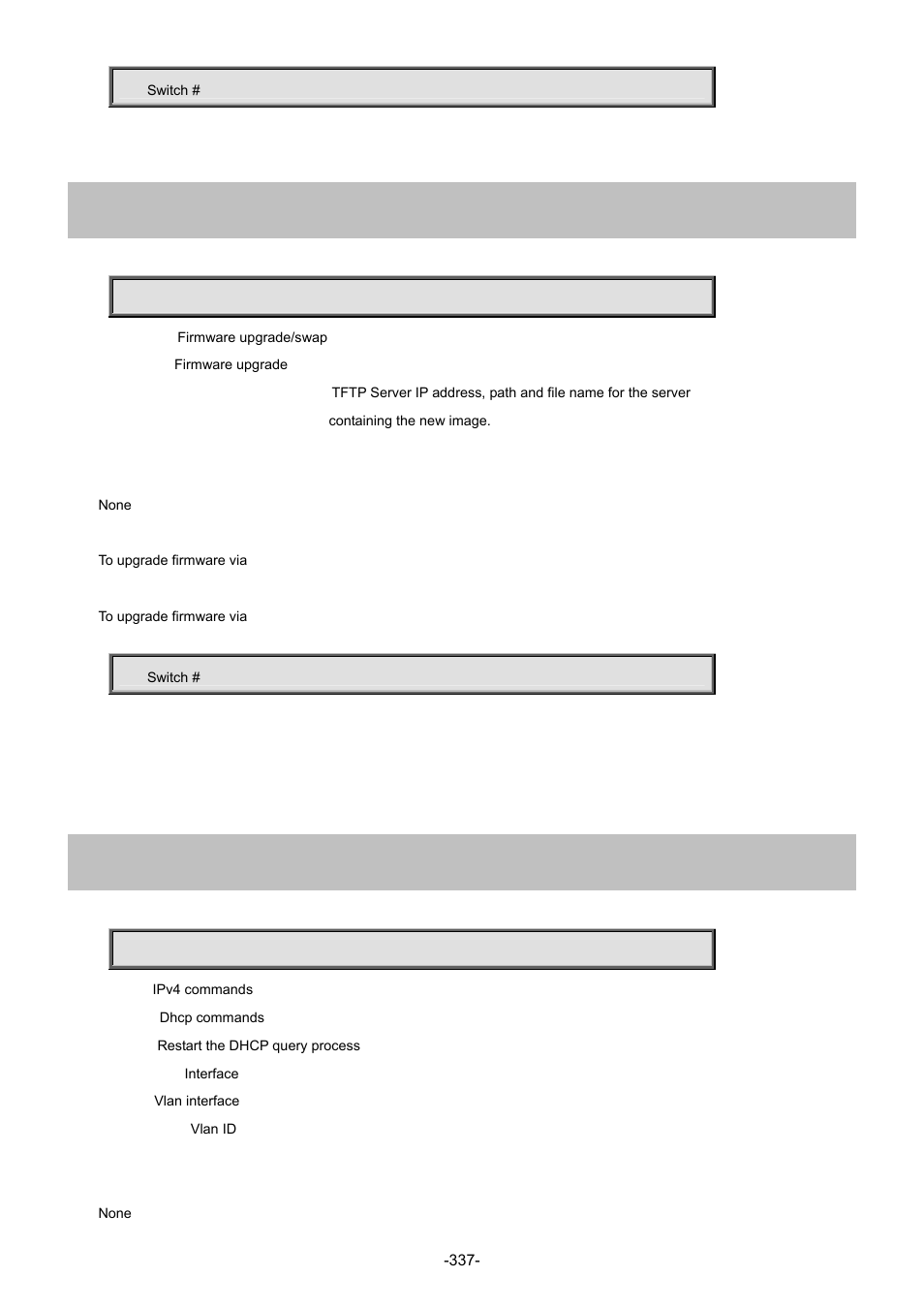 2 firmware upgrade, 14 ip, 1 ip dhcp retry interface vlan | Interlogix NS4702-24P-4S-4X Command Line Guide User Manual | Page 337 / 434