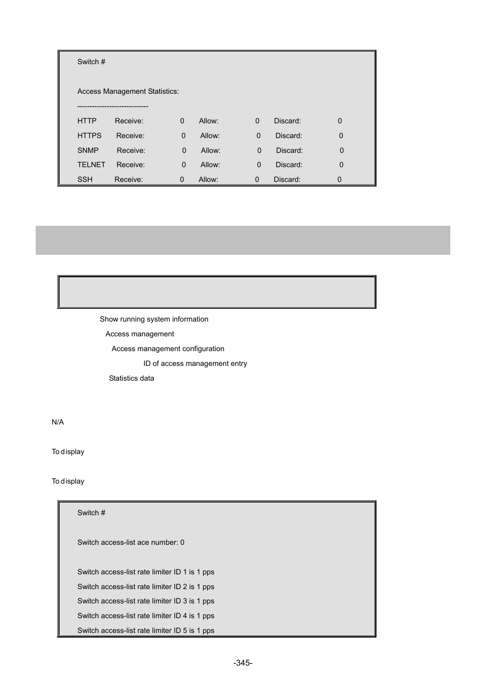 3 show access-list | Interlogix NS4702-24P-4S-4X Command Line Guide User Manual | Page 345 / 434