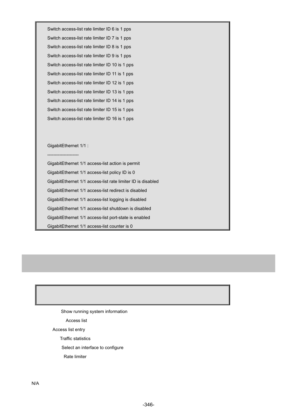 4 show access-list | Interlogix NS4702-24P-4S-4X Command Line Guide User Manual | Page 346 / 434