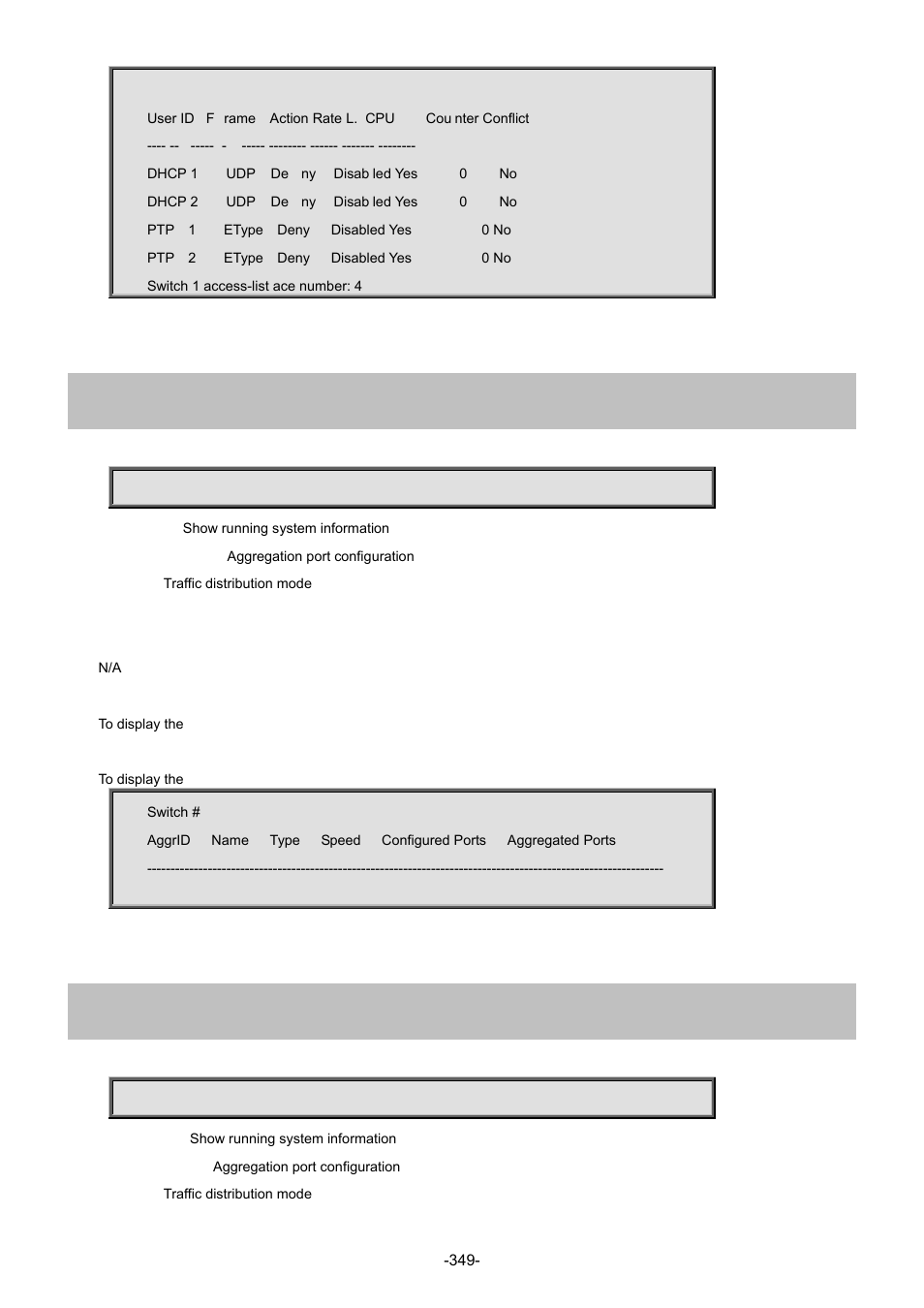 6 show aggregation, 7 show aggregation mode | Interlogix NS4702-24P-4S-4X Command Line Guide User Manual | Page 349 / 434