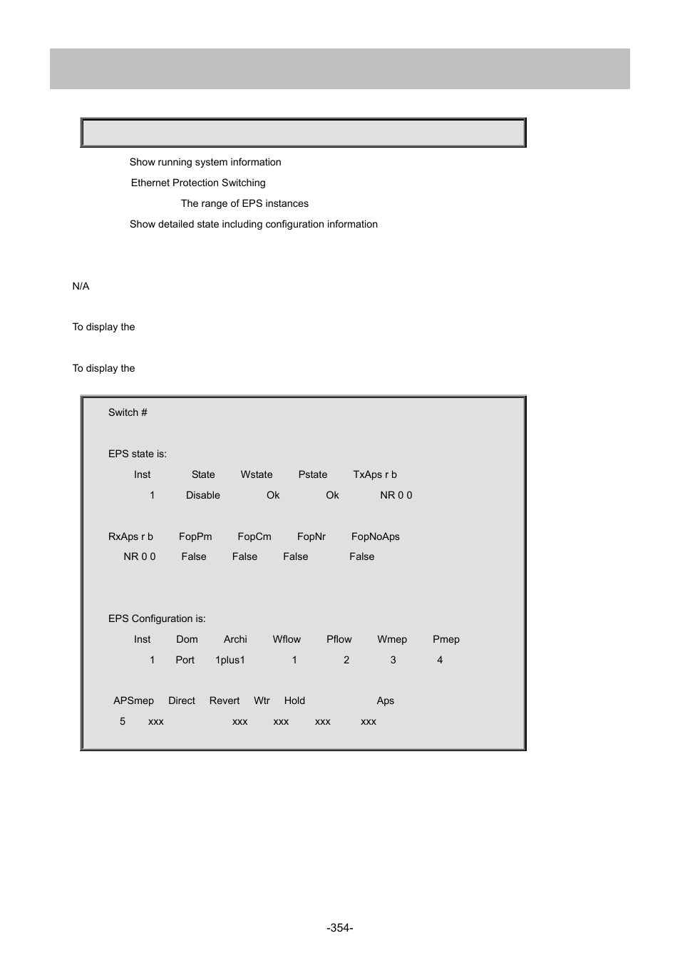 12 show eps | Interlogix NS4702-24P-4S-4X Command Line Guide User Manual | Page 354 / 434