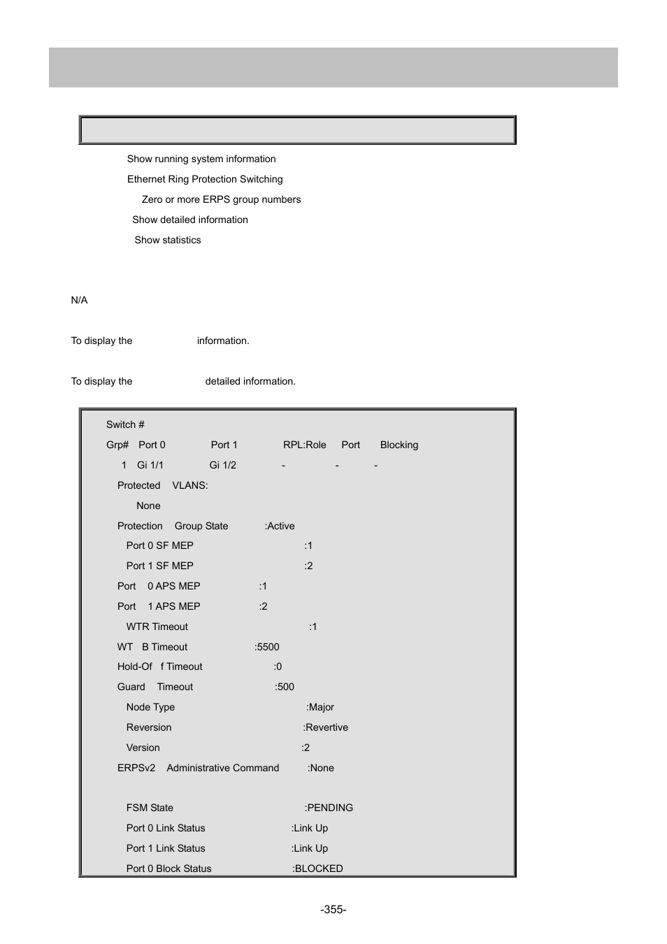 13 show erps | Interlogix NS4702-24P-4S-4X Command Line Guide User Manual | Page 355 / 434