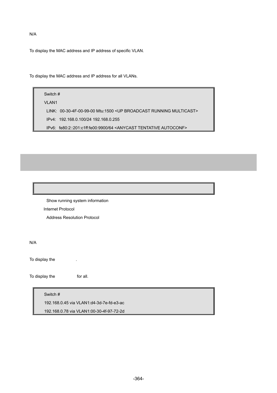 27 show ip arp | Interlogix NS4702-24P-4S-4X Command Line Guide User Manual | Page 364 / 434