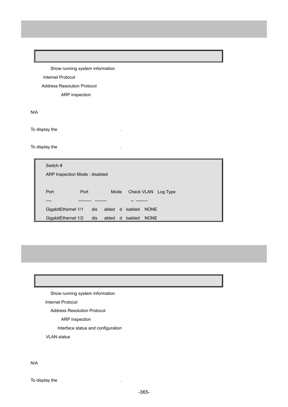 28 show ip arp inspection, 29 show ip arp inspection | Interlogix NS4702-24P-4S-4X Command Line Guide User Manual | Page 365 / 434