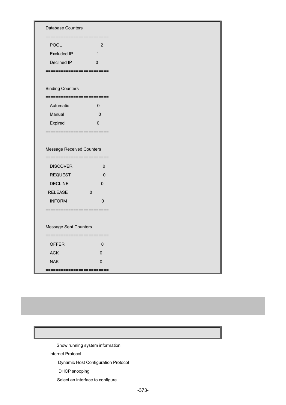 39 show ip dhcp snooping | Interlogix NS4702-24P-4S-4X Command Line Guide User Manual | Page 373 / 434