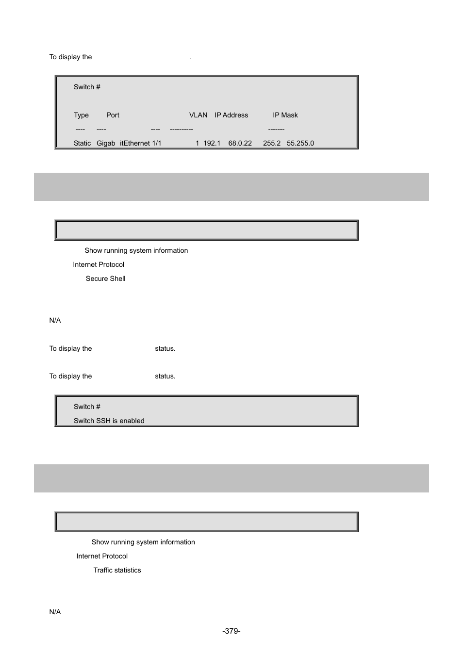 48 show ip ssh, 49 show ip statistics | Interlogix NS4702-24P-4S-4X Command Line Guide User Manual | Page 379 / 434