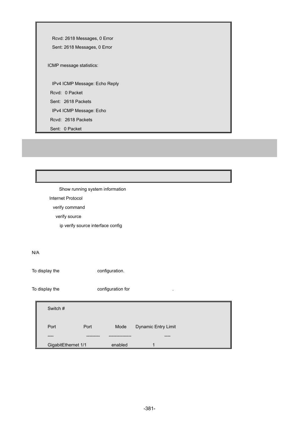 50 show ip verify source | Interlogix NS4702-24P-4S-4X Command Line Guide User Manual | Page 381 / 434